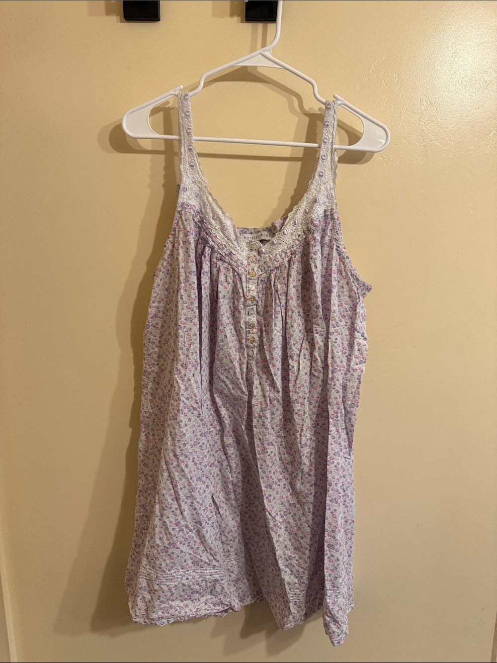 Eileen West Lavender Floral Cotton Nightgown with Lace Trim